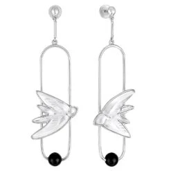 Lalique Hirondelles Duo Crystal and Onyx Earrings