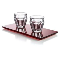 Baccarat Harcourt Café Set: 2 Crystal Coffee Cups with Signature Red Tray