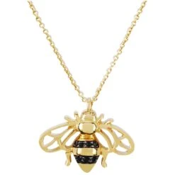 Swarovski® Pendentif Abeille Cristaux Jet-Black et Collier Or Jaune