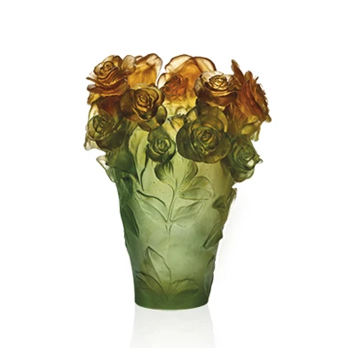 Vase Rose Passion Vert Orange Daum 1 Vase Rose Passion Vert Orange Daum