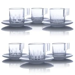 Lehrer Cristal Espresso Coffee Set - 6 Hand-Cut French Crystal Cups & Saucers