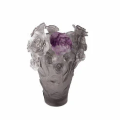 Vase Rose Gris Fleur Violette Daum -OBJETS DÉCORATIFS CRISTAL Vase daum fleur violet