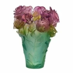 Vase Roses Passion Vert Rose Daum