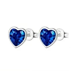 Boucles D’oreilles Cœur Cristal Bleu