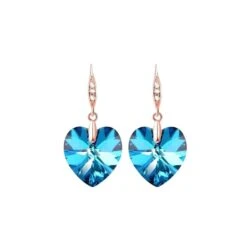 Boucles D’oreilles Cristal Cœur Bleu Clair
