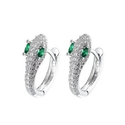 Boucles d'Oreilles Anneaux Serpent en Cristal et Argent