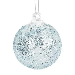 Boule De Noël Verre Bleu Paillettes N°9