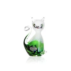 Sculpture Chat Debout Cristal Vert