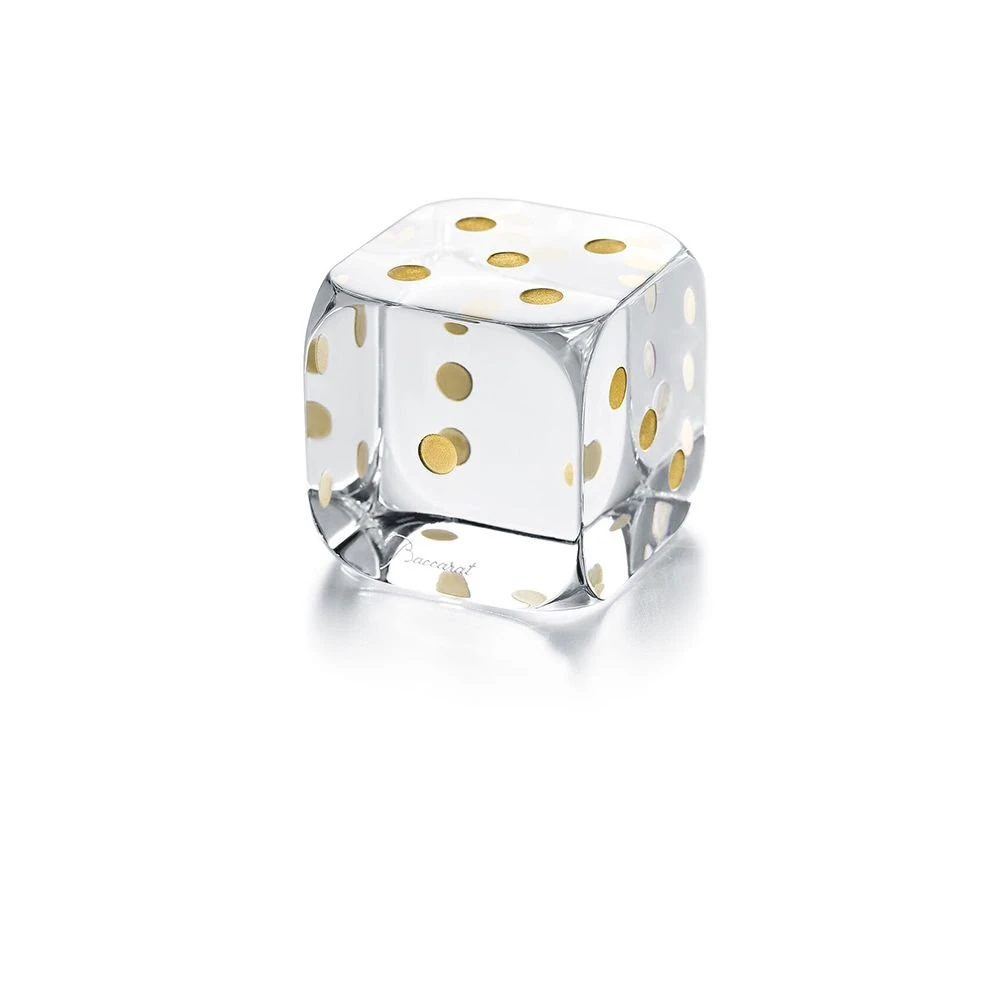 Baccarat Crystal Dice Paperweight Gilded with Fine Gold 1 Baccarat Crystal Dice Paperweight Gilded with Fine Gold