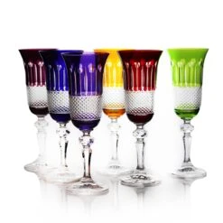 Set of 6 Hand-Cut Colored Crystal Champagne Flutes - Yvan Collection