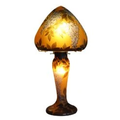 Grande Lampe Pâte De Verre Tip Gallé Décor Glycine