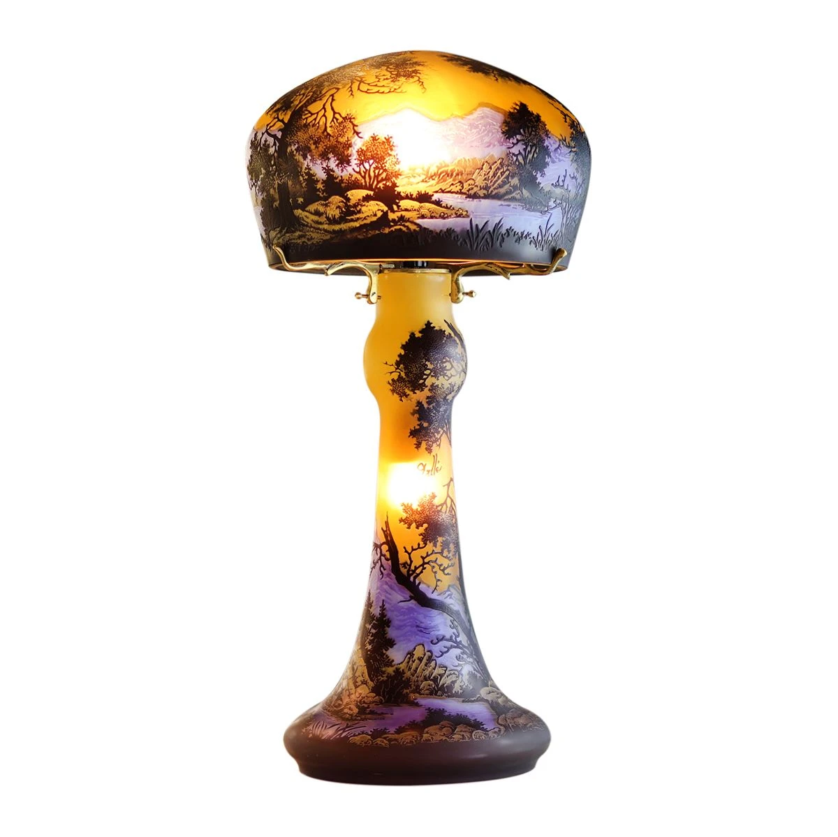 Lampe Pâte De Verre Tip Gallé Décor Montagne 1 Lampe Pâte De Verre Tip Gallé Décor Montagne