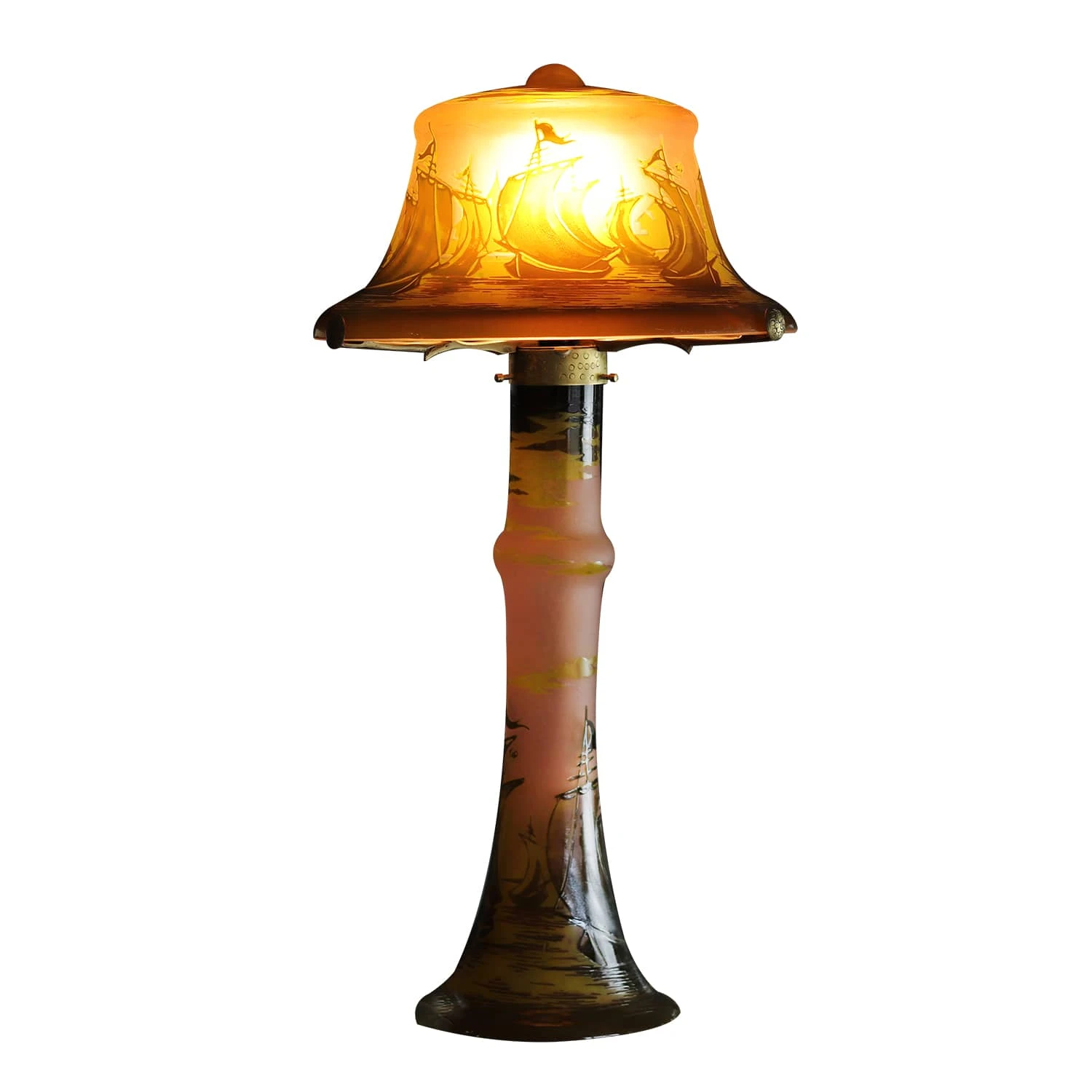 Lampe Pâte De Verre Tip Gallé Décor Bateaux 2 Lampe Pâte De Verre Tip Gallé Décor Bateaux – Image 2