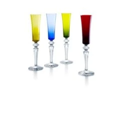 Baccarat Mille Nuits Set of 4 Colored Crystal Champagne Flutes