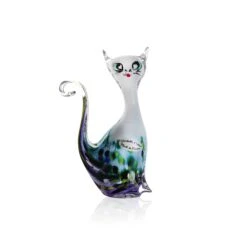 Sculpture Chat Debout Cristal Turquoise