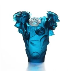 Vase Roses Bleu Fleur Blanche Daum