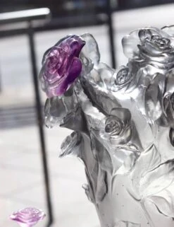 Vase Rose Gris Fleur Violette Daum