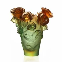 Vase Roses Passion Vert Orange Daum