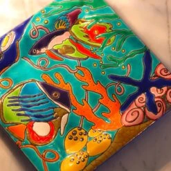 Émaux de Longwy Cendrier Vide-poches Aqua Tropicale par Nicolas de Waël